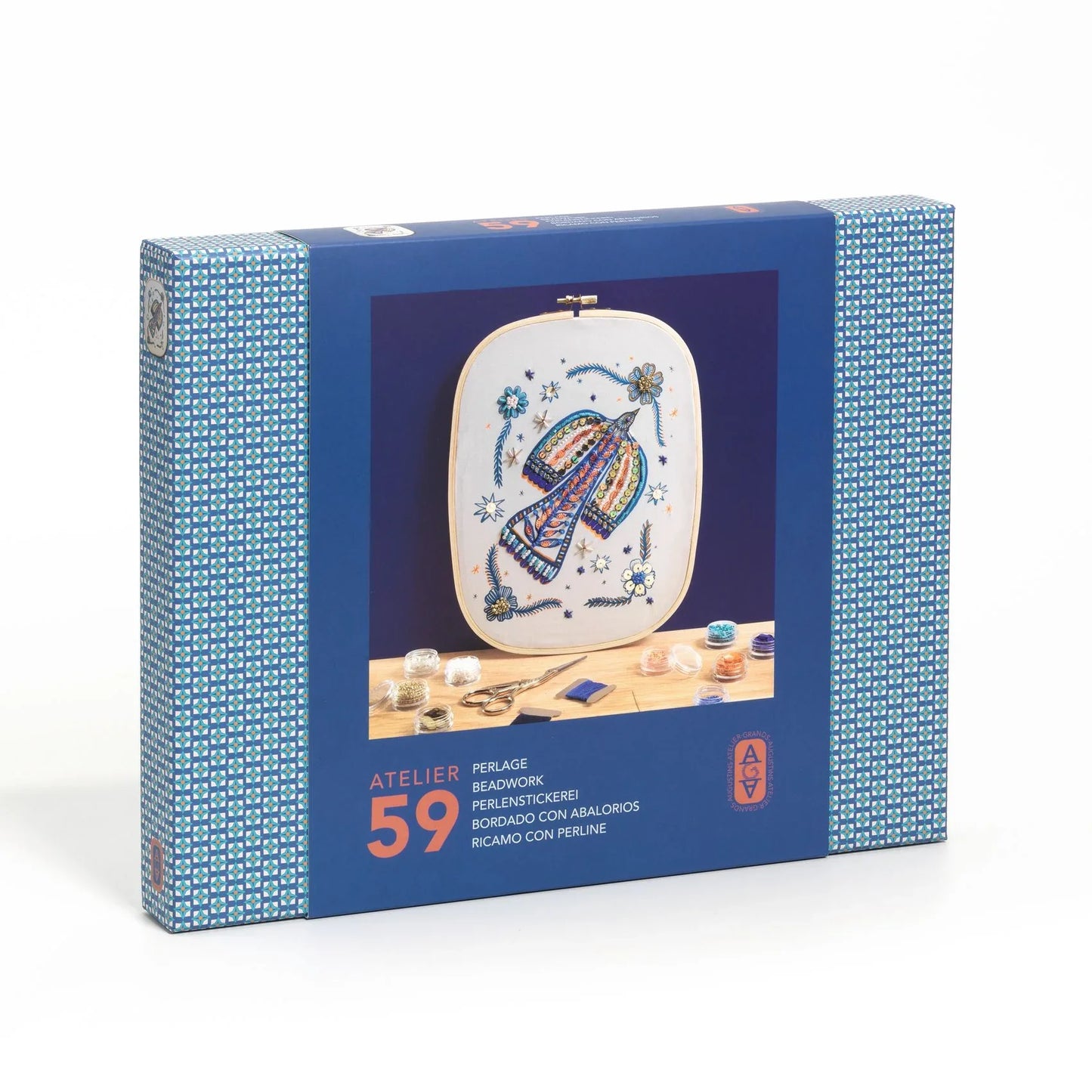 Dark Slate Blue Atelier 59, Perlenstickerei Vogel