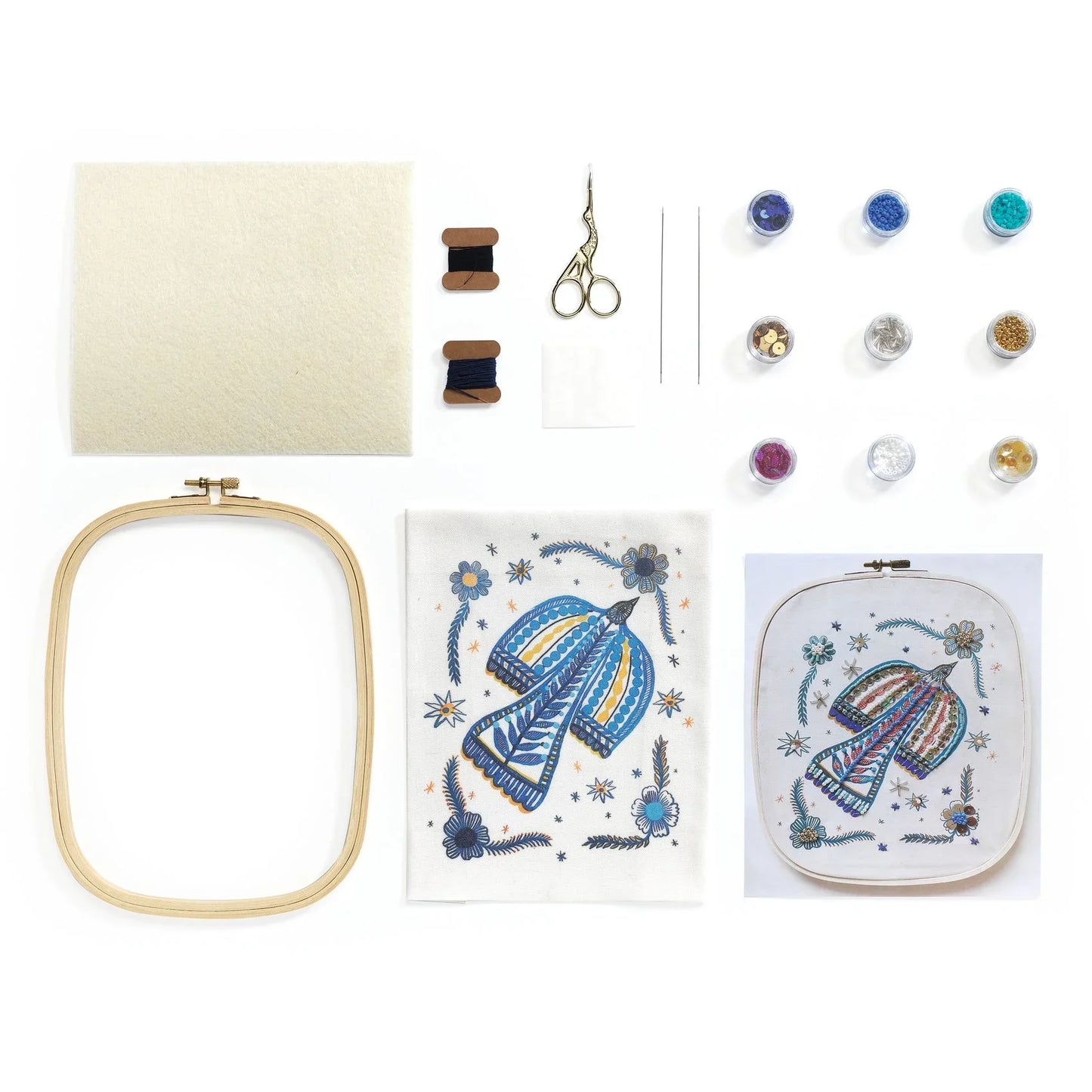 Beige Atelier 59, Perlenstickerei Vogel