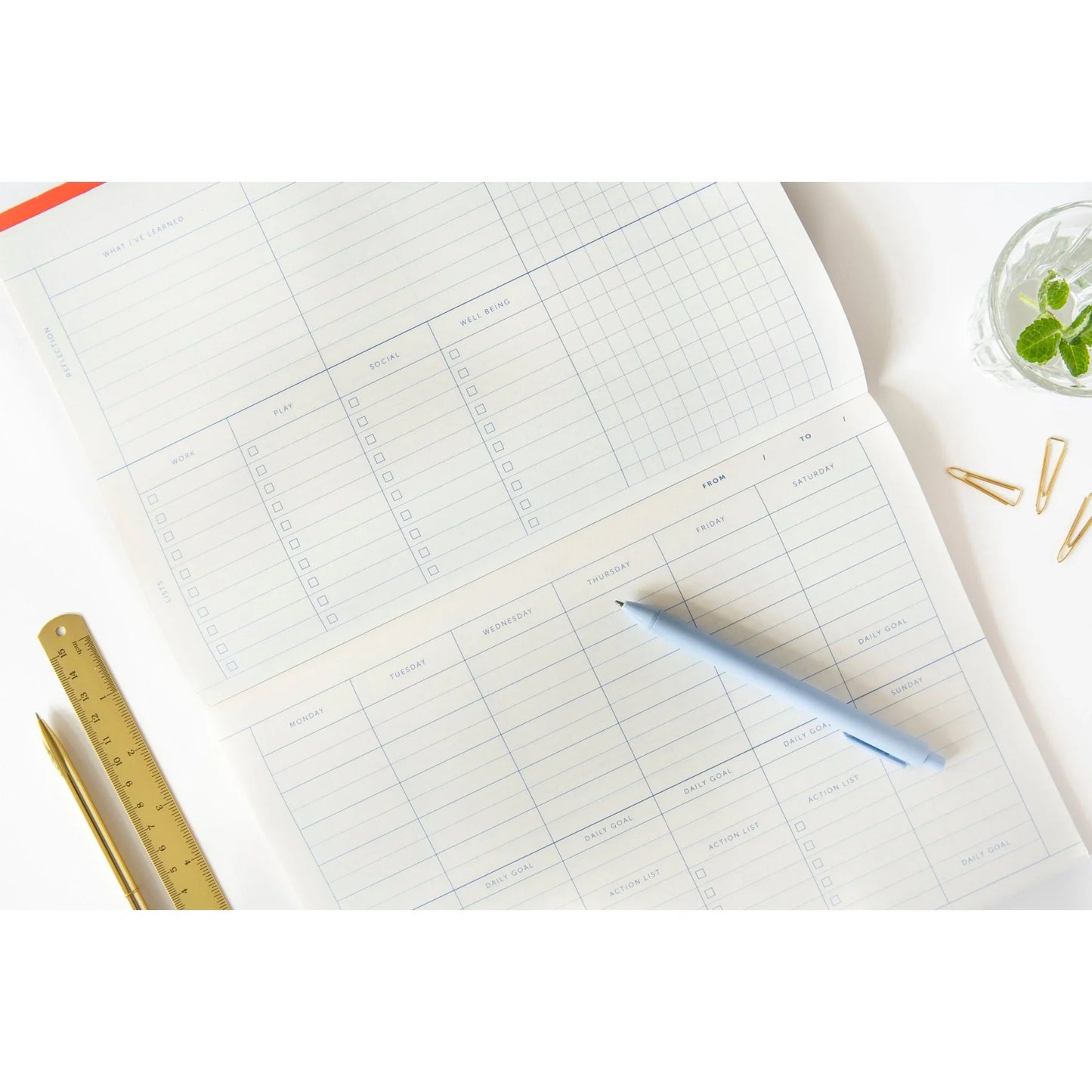 Beige A-Journal Deskplanner Toile de Jouy - Abreißblock Lavendel