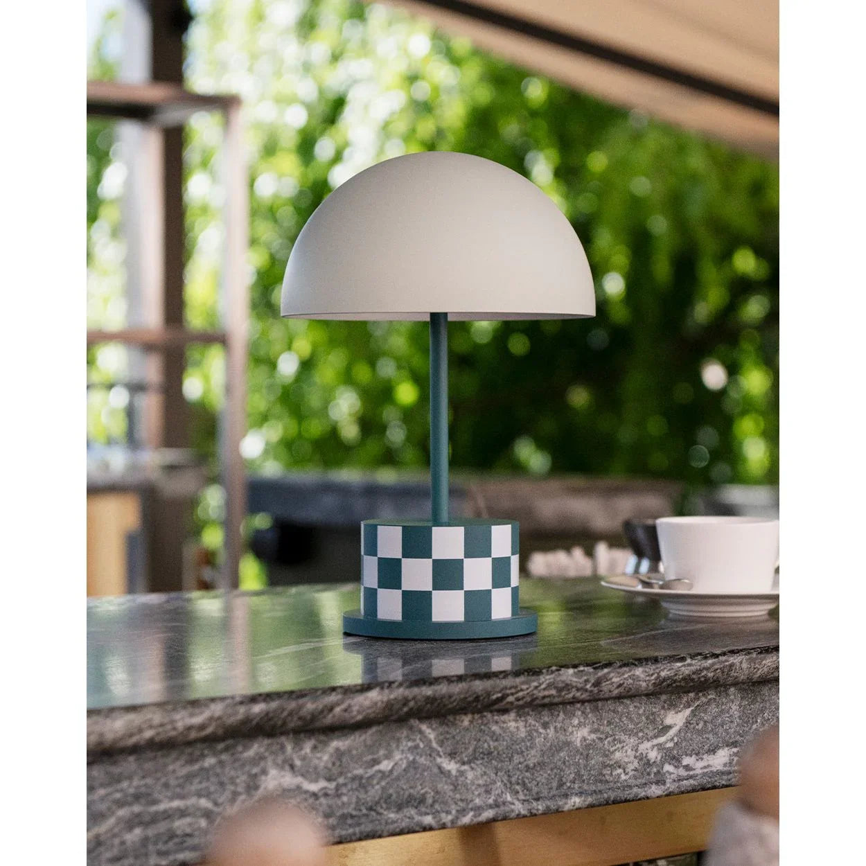 Dark Olive Green Portable Lamp - Riviera, Checkers